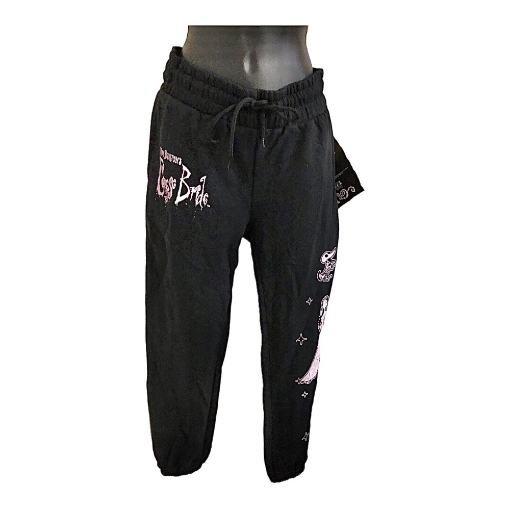 Disney’s Tim‎ Burton Corpse bride graphic print black joggers size XS brand new